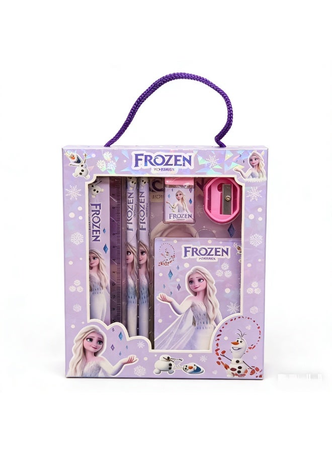 Frozen Magic Disney Frozen Elsa Stationery Gift Set, 8-Piece Kids' School Supplies Kit with Pencils, Ruler, Eraser, Sharpener & Notebook, Portable Handle Gift Box for Girls Birthday & Back to School - Image 2